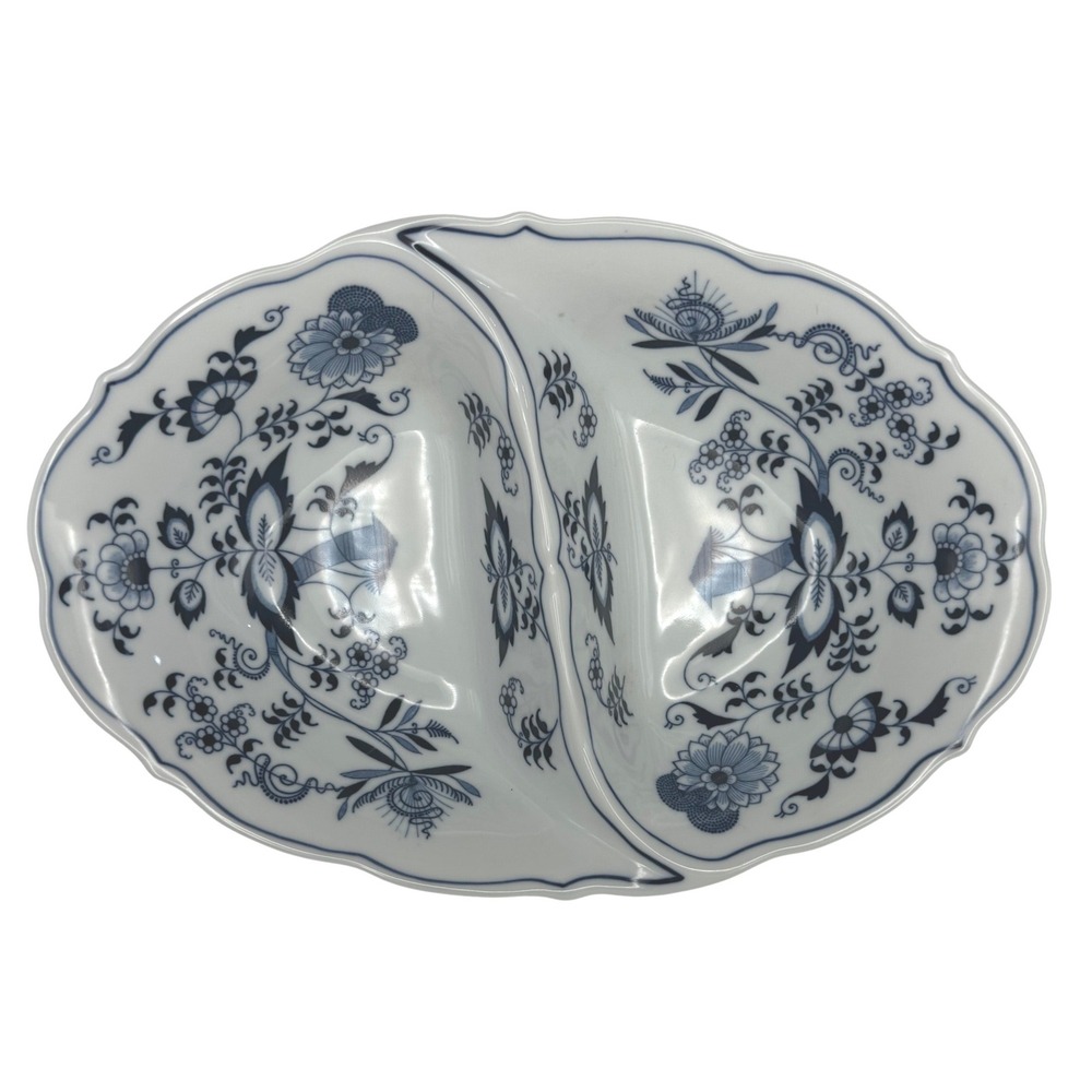 Blue Danube Divided Serving Dish Relish Tray Blue Onion White Blue Excellent 10"